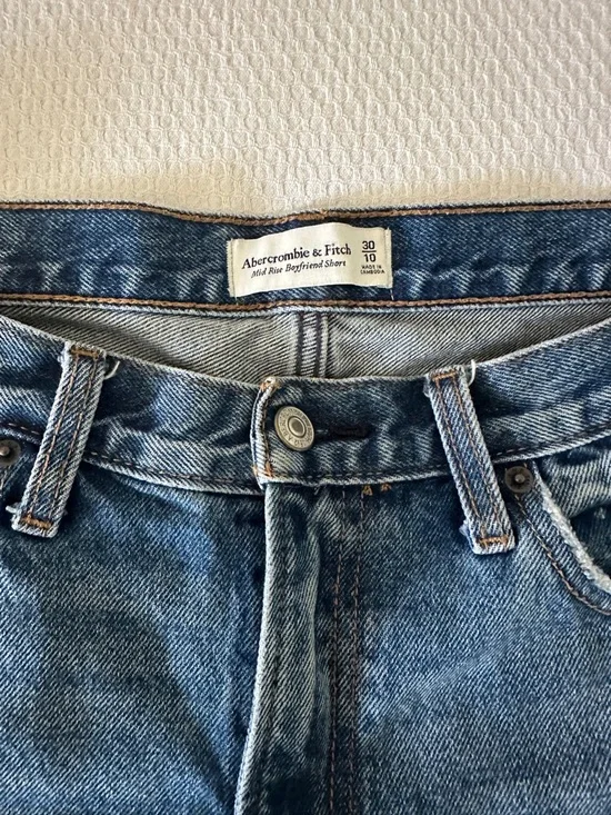 Abercrombie and Fitch Distressed High-Rise Denim Shorts - Blue - Picture 5 of 5